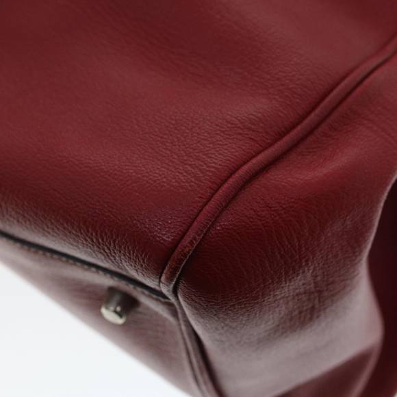 PRADA Clasp Hand Bag Leather Red Auth bs5891 - Picture 15 of 16